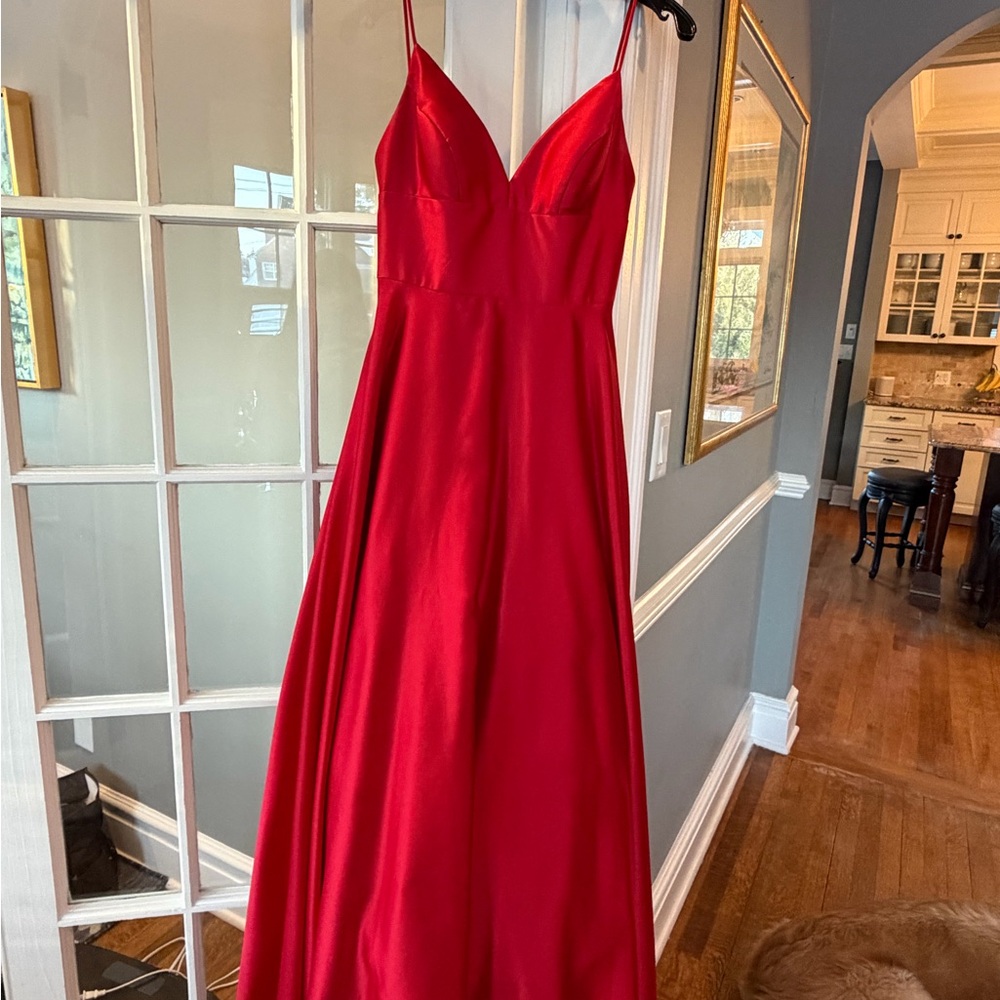 Betsy & Adam Red Satin Gown – Size 0 – Worn Once